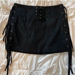Faux suede tassel skirt
